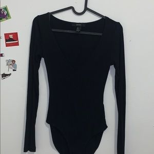 V neck black bodysuit